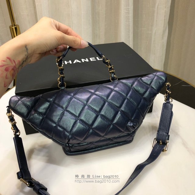 Chanel女包 珠光深藍 香奈兒幻彩顆粒壓花牛皮革腰包 Chanel新款mini腰包 手拎 斜挎 肩背  djc3493